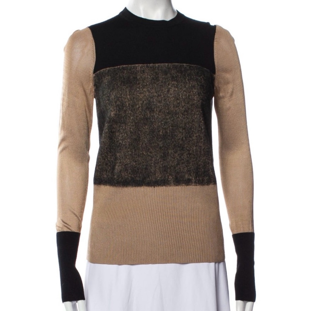 Rag & Bone Black and Tan Crew Neck Sweater with Color Blocking